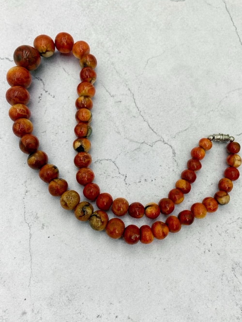 Vintage Chunky Apple Coral Graduated Bead Necklace 18” 80g Barrel Clasp Boho Lux - Picture 17 of 17